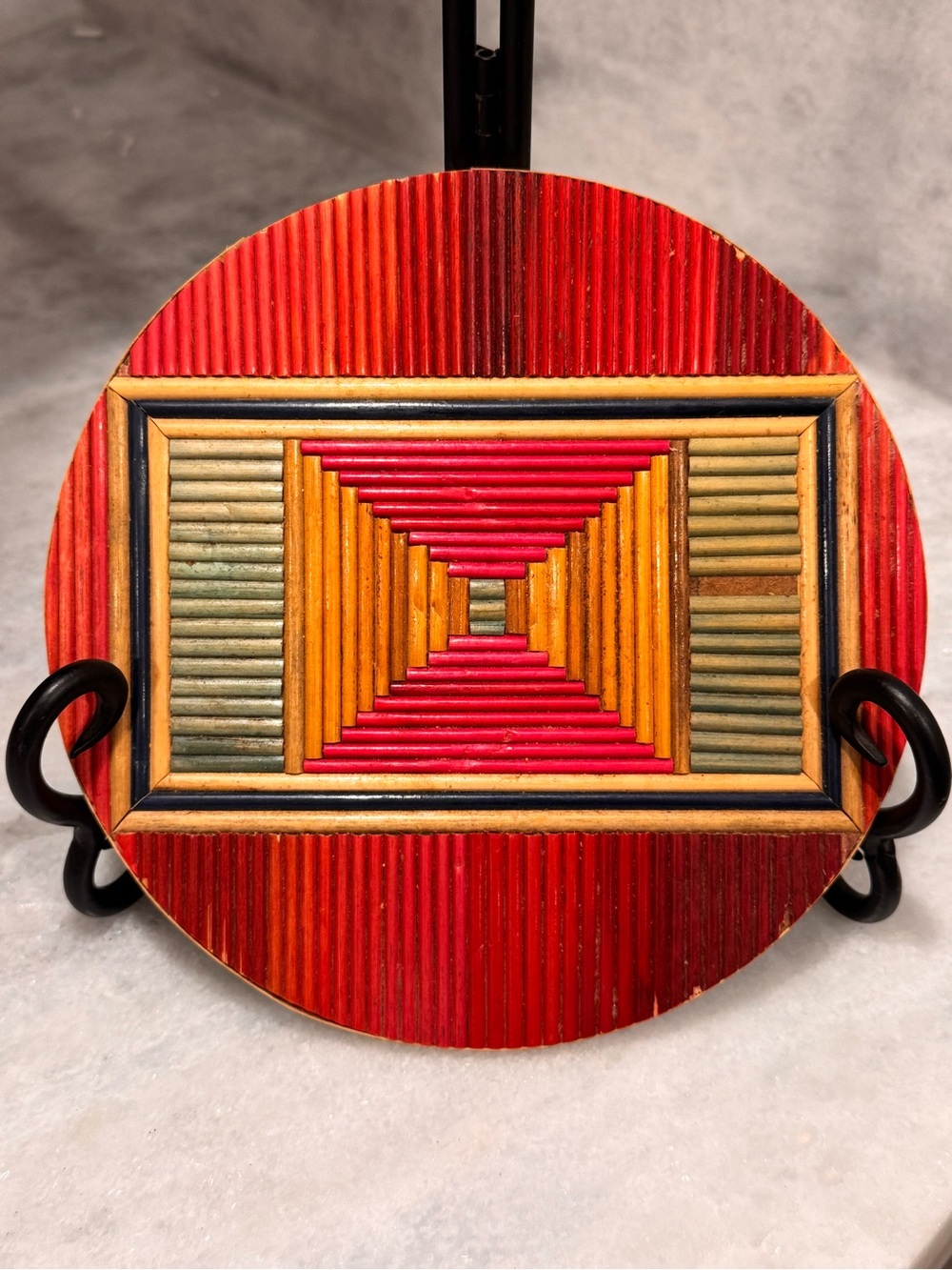 Vintage Wood Marquetry / Straw Mosaic Decorative Trays or Trivet